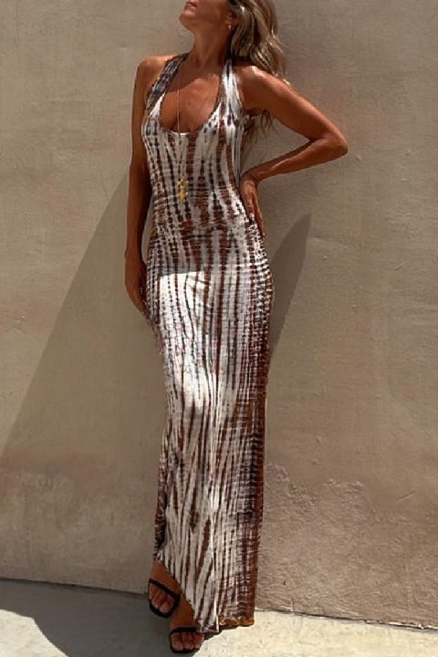 Emily & Isabella Brooks | Tie-dye Print Back Lace-up Stretch Maxi Dress