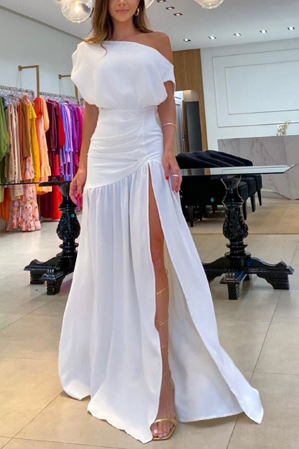 Emily & Isabella Brooks | One Shoulder Ruched Detail Slit Maxi Dress