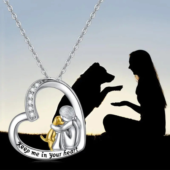 Emily & Isabella Brooks | Sterling Silver Necklace - Heart and Dog Design with Zirconia