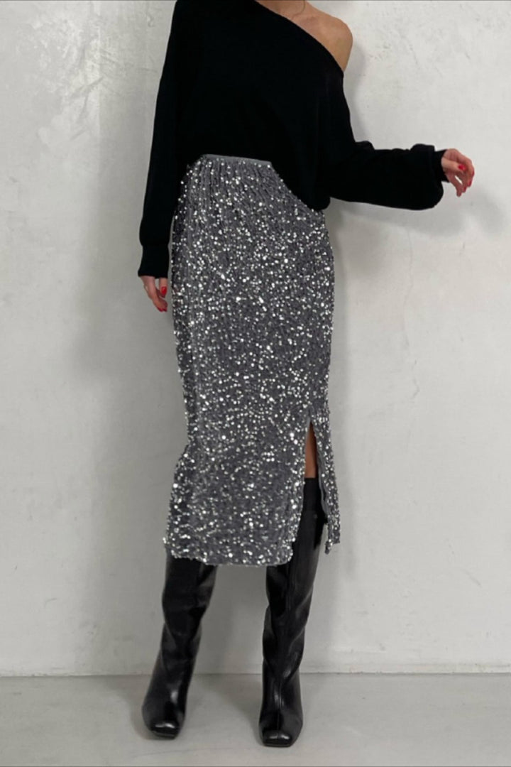 Emily & Isabella Brooks | Sequin High Waist Bodycon Midi Skirt