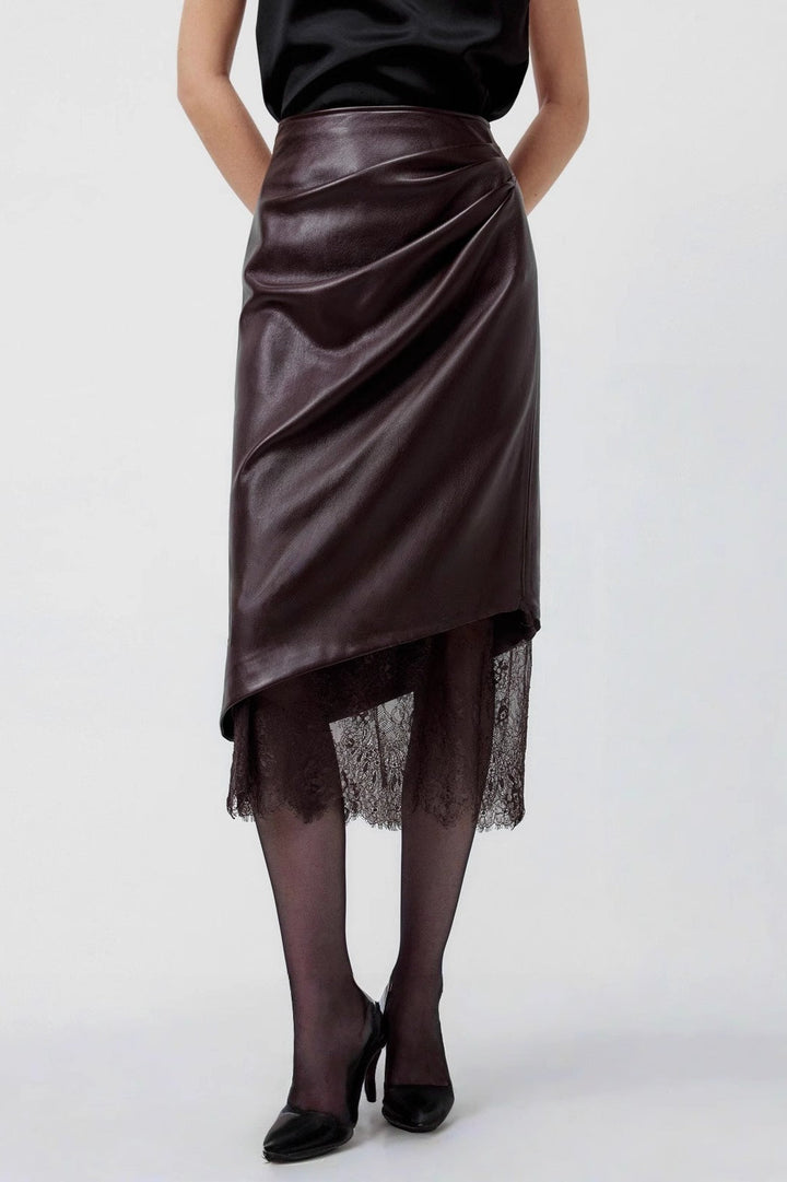 Emily & Isabella Brooks | Lace Trim Leather Skirt