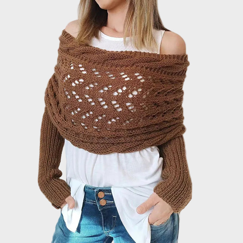Emily & Isabella Brooks | Hollow Knit Shawl Sweater, Extended Sleeves
