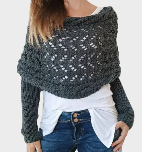 Emily & Isabella Brooks | Hollow Knit Shawl Sweater, Extended Sleeves