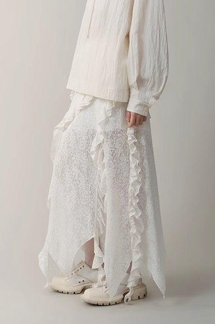 Emily & Isabella Brooks | Asymmetric Wool Blend Maxi Skirt in Black and White