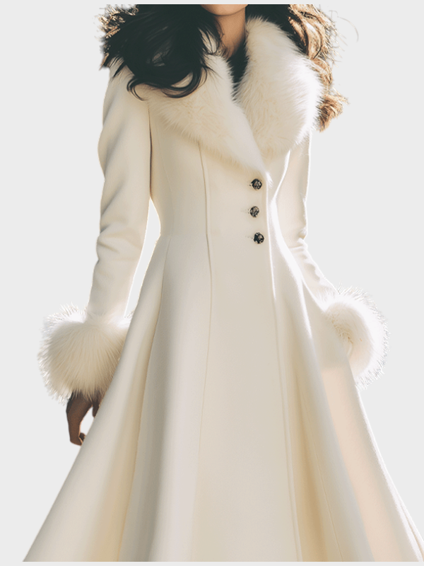 Emily & Isabella Brooks | Cream Puffer Coat with Faux Fur Collar
