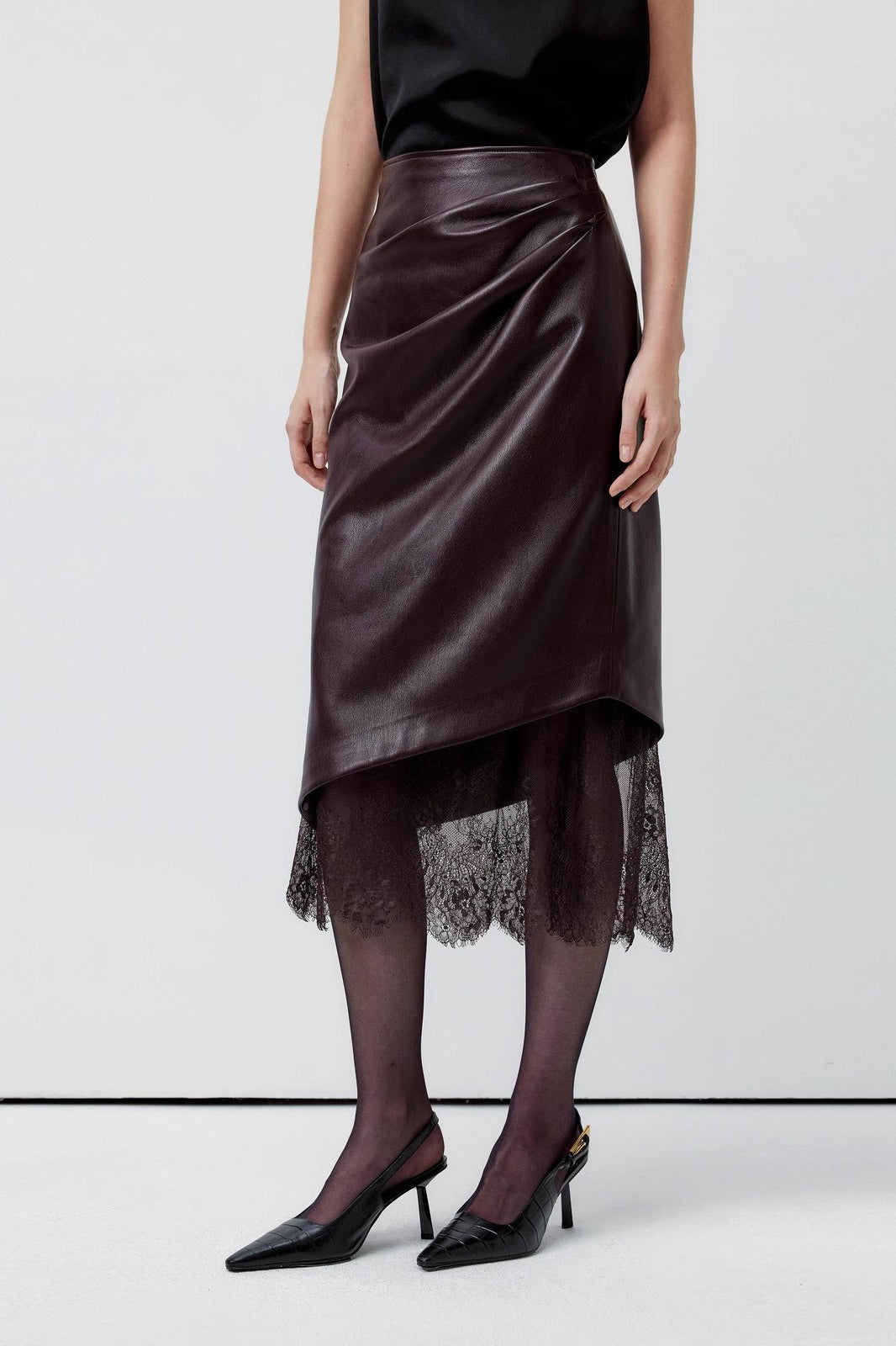 Emily & Isabella Brooks | Lace Trim Leather Skirt