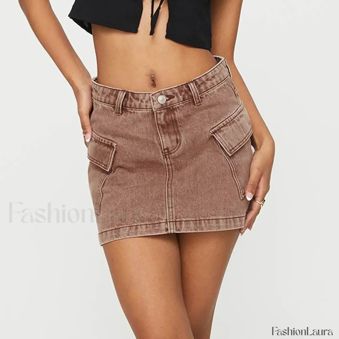Emily & Isabella Brooks | Denim Cargo Pocket Low Waist Skirt