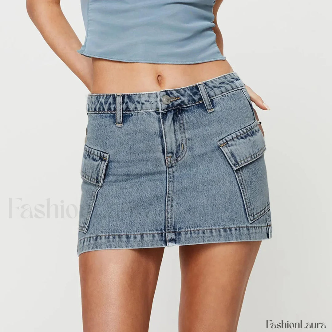 Emily & Isabella Brooks | Denim Cargo Pocket Low Waist Skirt