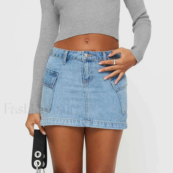 Emily & Isabella Brooks | Denim Cargo Pocket Low Waist Skirt