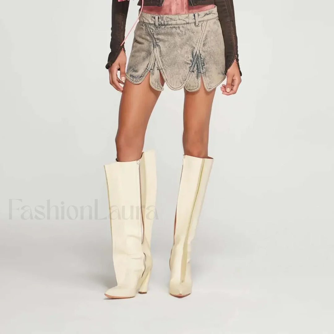 Emily & Isabella Brooks | Denim Irregular Slit Skirt