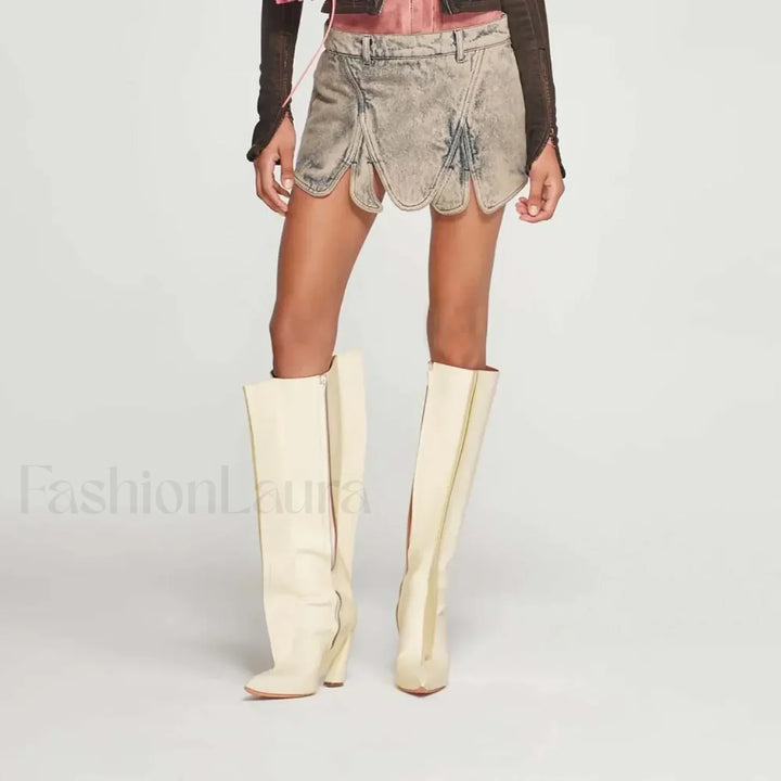 Emily & Isabella Brooks | Denim Irregular Slit Skirt