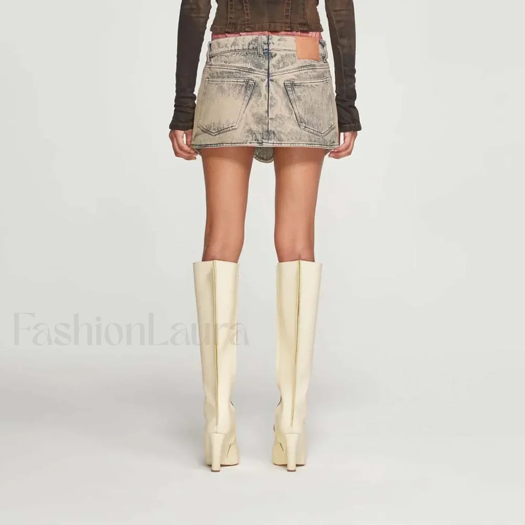 Emily & Isabella Brooks | Denim Irregular Slit Skirt