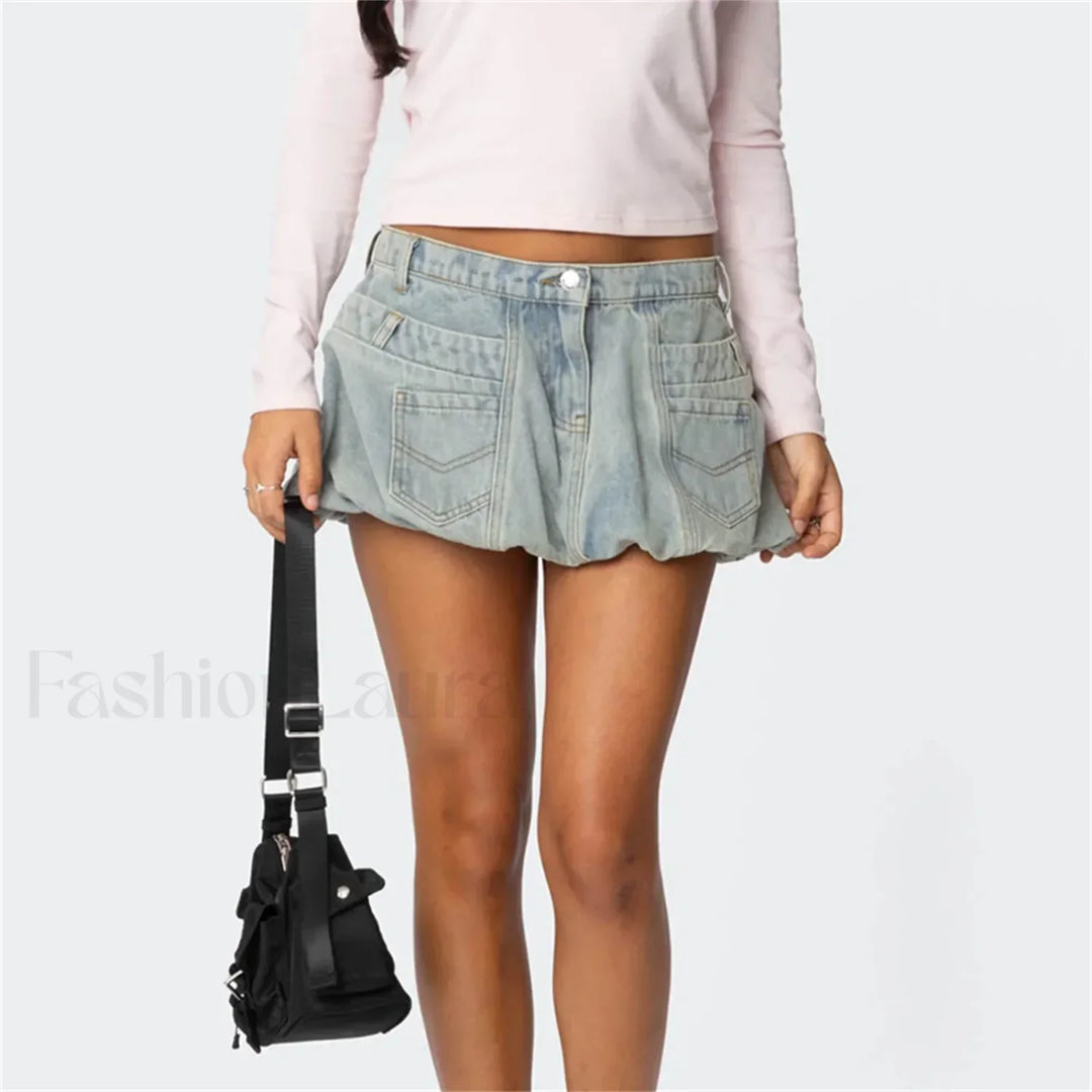 Emily & Isabella Brooks | Denim Low Waist Cargo Skirt