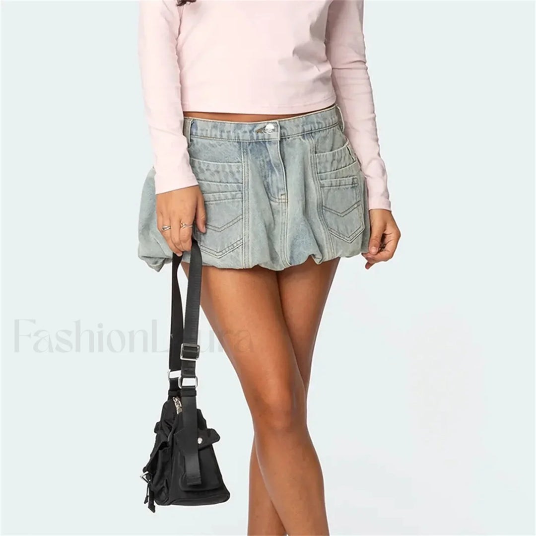Emily & Isabella Brooks | Denim Low Waist Cargo Skirt