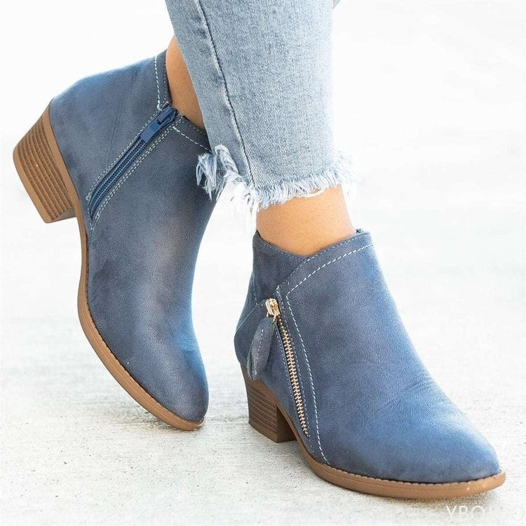 Emily & Isabella Brooks | Women's Ankle Boots, Double Zipper, Chunky Low Heel