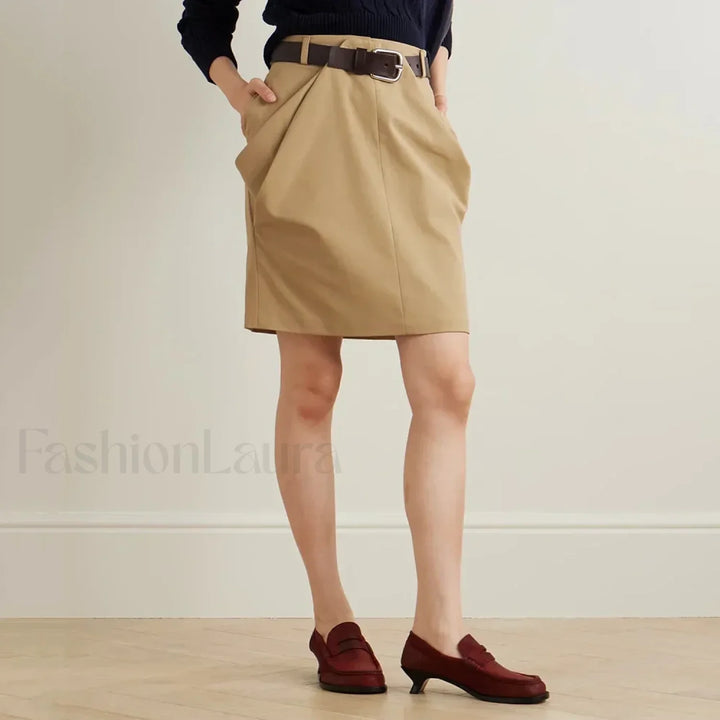 Emily & Isabella Brooks | Draped Peplum Belted Cotton Skirt