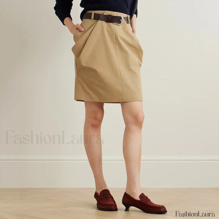 Emily & Isabella Brooks | Draped Peplum Belted Cotton Skirt