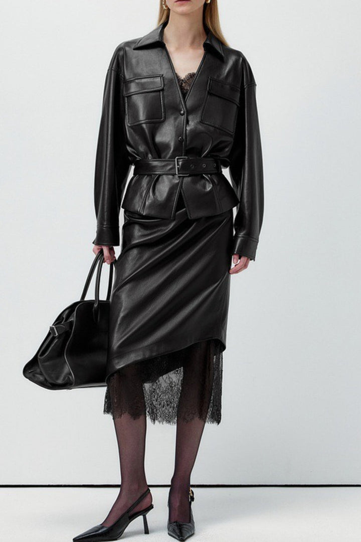 Emily & Isabella Brooks | Lace Trim Leather Skirt