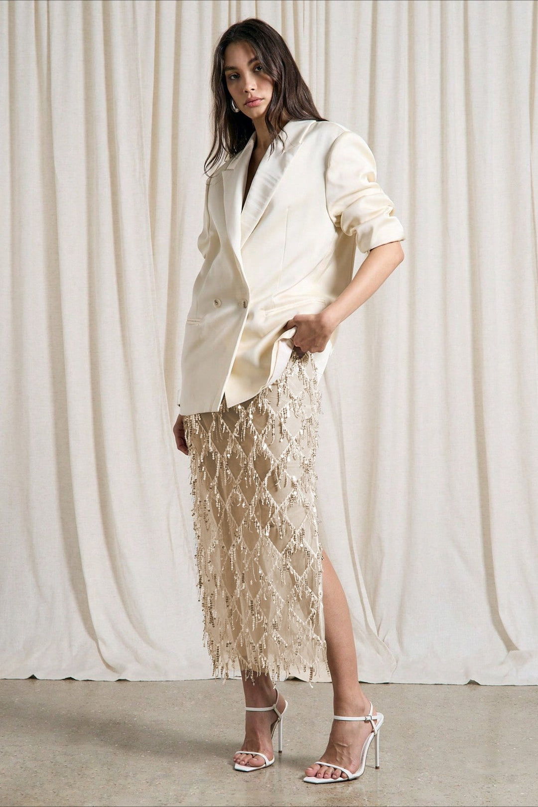 Emily & Isabella Brooks | Sequin Fringe Midi Skirt