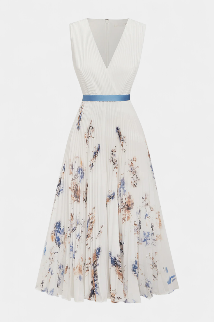 Emily & Isabella Brooks | Sleeveless Pleated Midi Dress, Floral Print