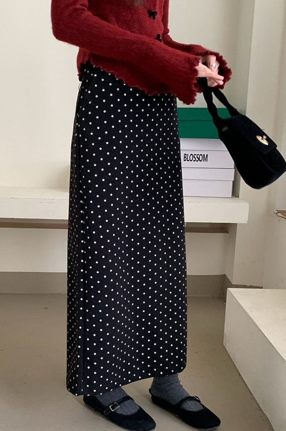 Emily & Isabella Brooks | High Waist Polka Dot Skirt with Back Slit