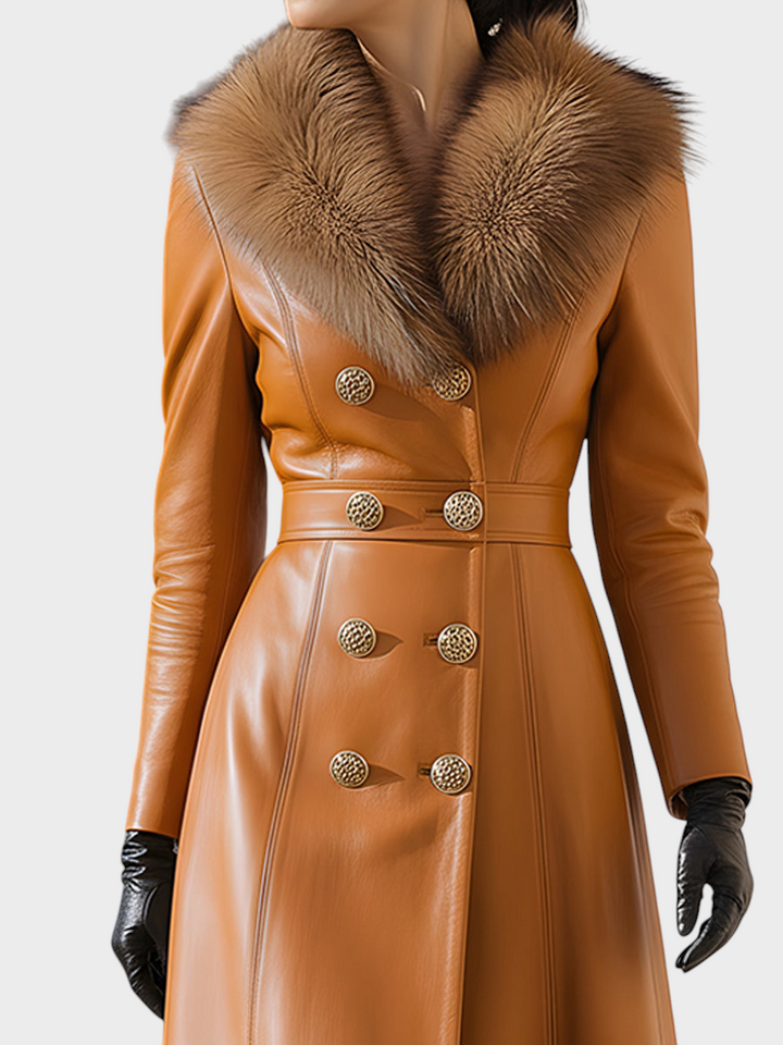 Emily & Isabella Brooks | Caramel Double-Skinned Leather Jacket with Fur Collar