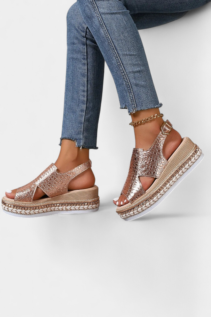 Emily & Isabella Brooks | Platform sandals with embossed texture and woven sole