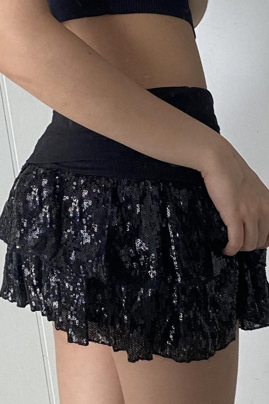 Emily & Isabella Brooks | Sequin Paneled Tiered Bodycon Mini Skirt