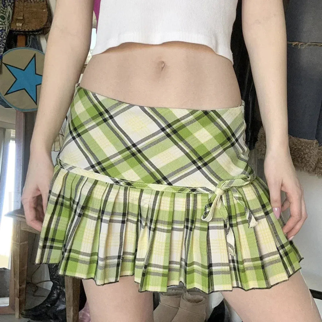 Emily & Isabella Brooks | Plaid Button Skirt in Emerald