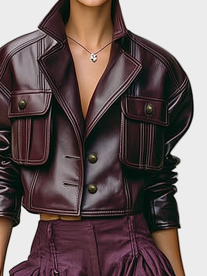 Emily & Isabella Brooks | Women's Loose PU Leather Short Jacket with Double Chest Pockets
