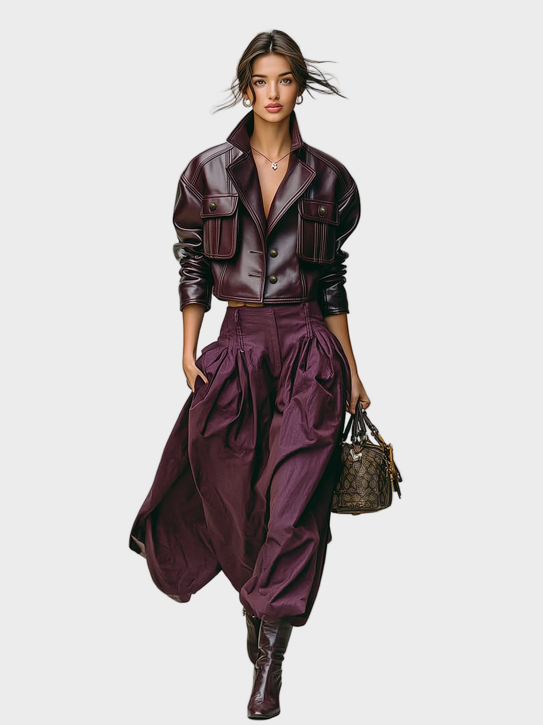 Emily & Isabella Brooks | Women's Loose PU Leather Short Jacket with Double Chest Pockets