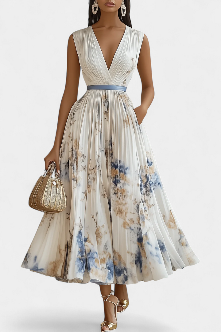 Emily & Isabella Brooks | Sleeveless Pleated Midi Dress, Floral Print