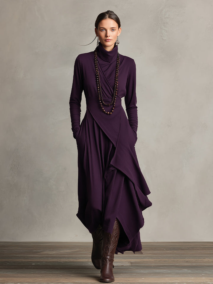 Emily & Isabella Brooks | Asymmetrical Maxi Knit Dress, Roll Neck
