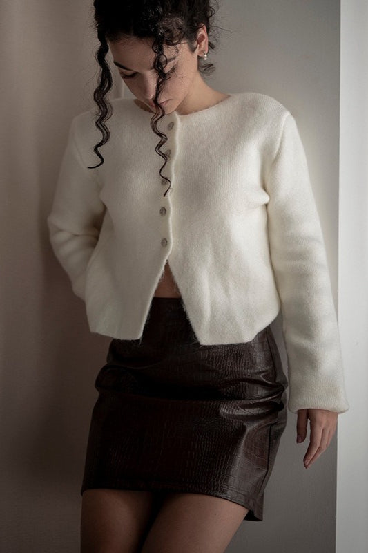 Emily & Isabella Brooks | Crocodile Pattern PU Leather High Waist Mini Skirt
