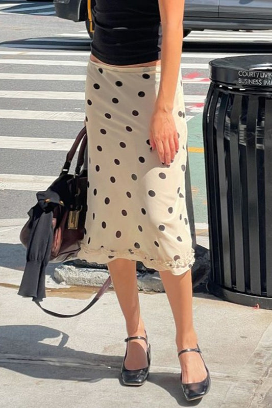 Emily & Isabella Brooks | Ruffled Polka Dot A-Line Midi Skirt