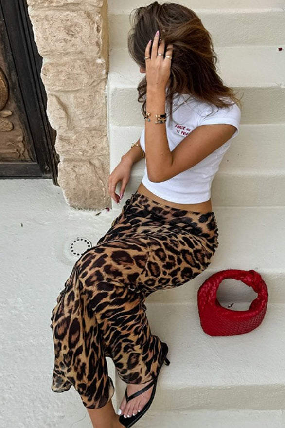 Emily & Isabella Brooks | Chiffon Leopard Print Fishtail Maxi Skirt