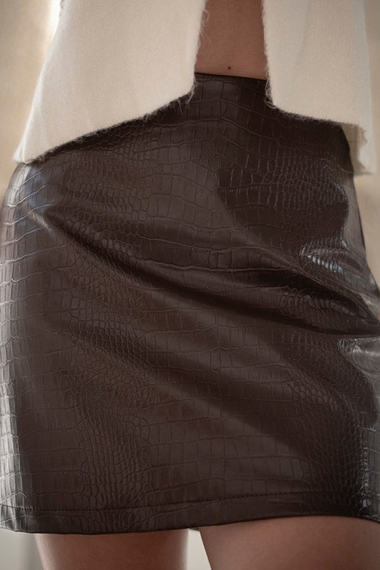 Emily & Isabella Brooks | Crocodile Pattern PU Leather High Waist Mini Skirt