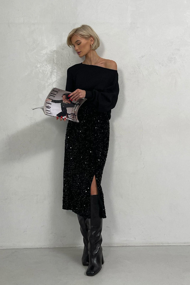 Emily & Isabella Brooks | Sequin High Waist Bodycon Midi Skirt