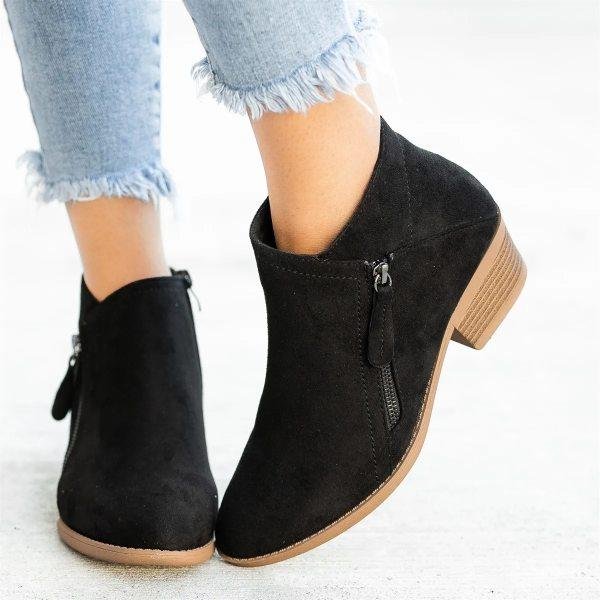 Emily & Isabella Brooks | Women's Ankle Boots, Double Zipper, Chunky Low Heel