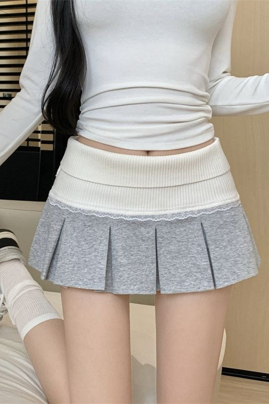 Emily & Isabella Brooks | Lace Trimmed Color Block Pleated A-Line Skirt