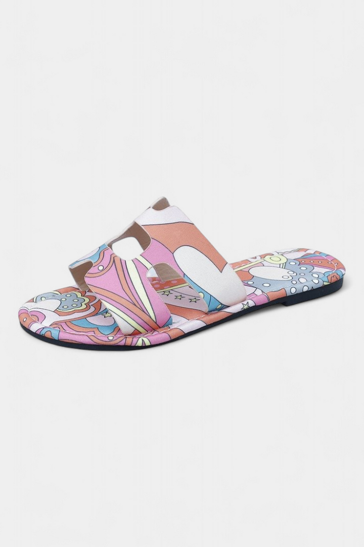 Emily & Isabella Brooks | Multicolored Flat Sandals with Tropical Print