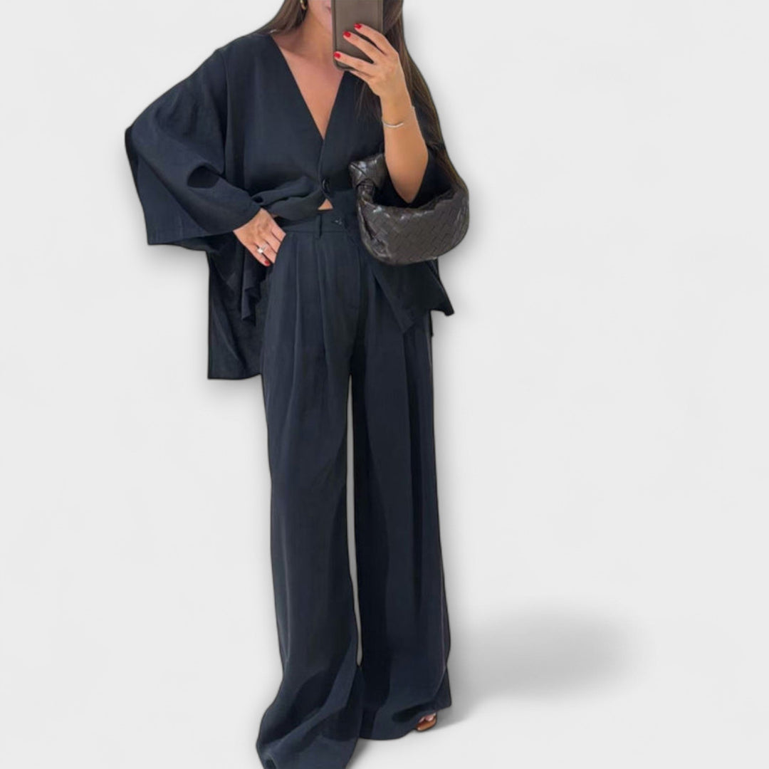 Emily & Isabella Brooks | Casual V-Neck Top and Pants Set