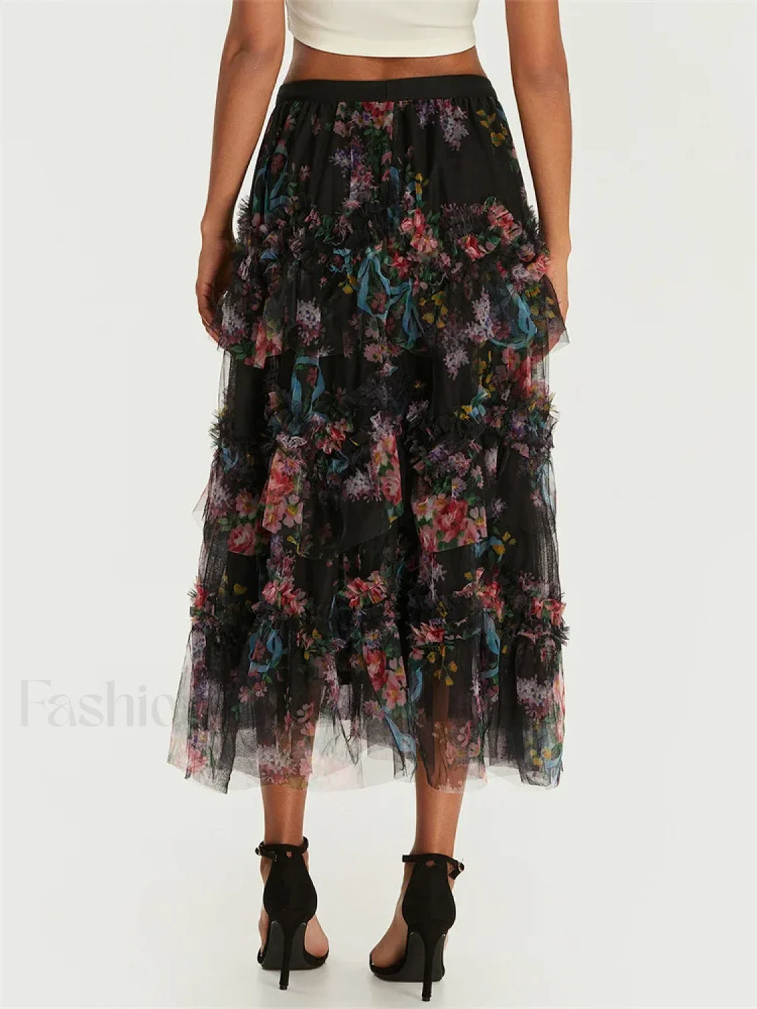 Emily & Isabella Brooks | Floral Mesh Tiered Tulle Skirt