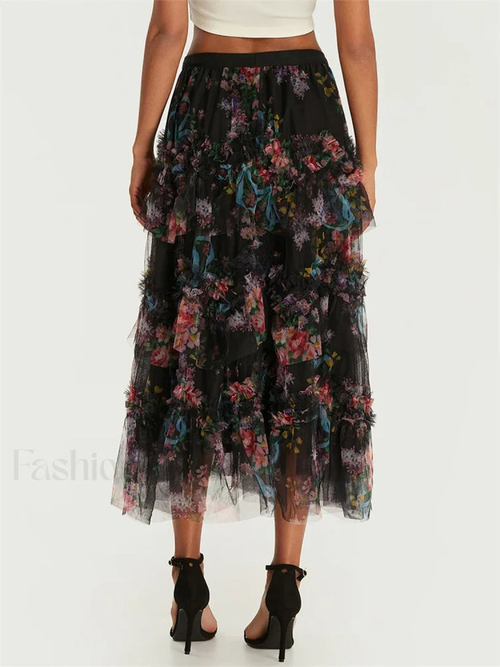 Emily & Isabella Brooks | Floral Mesh Tiered Tulle Skirt