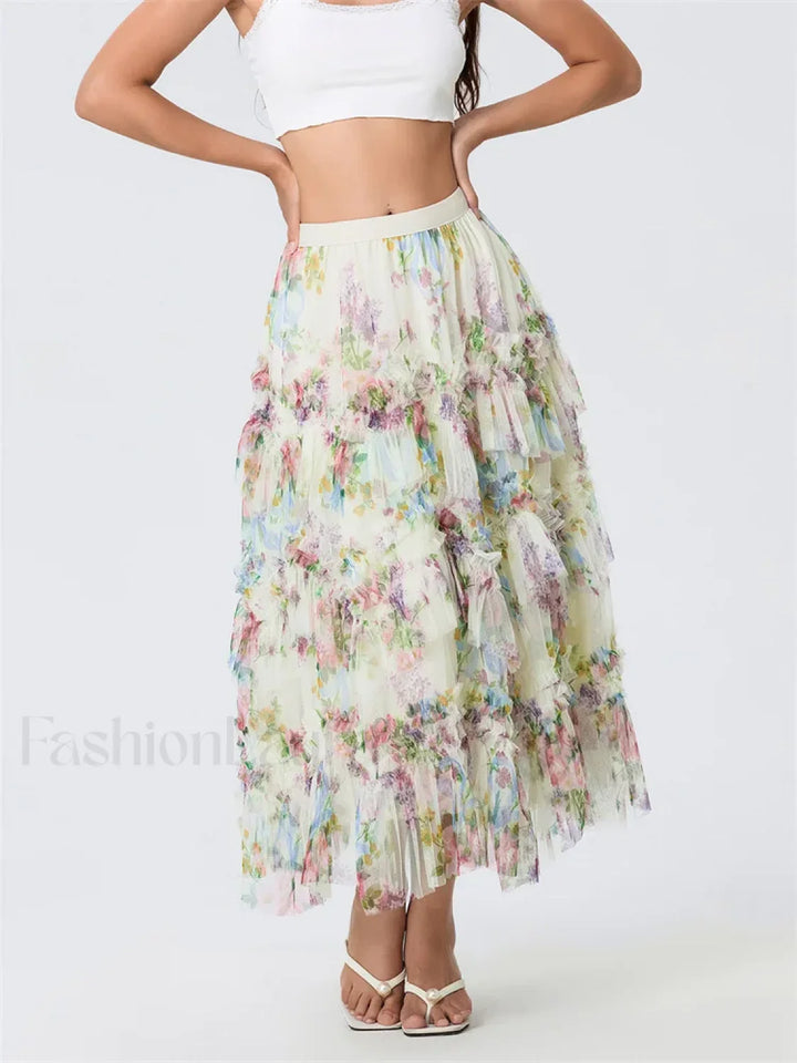 Emily & Isabella Brooks | Floral Mesh Tiered Tulle Skirt