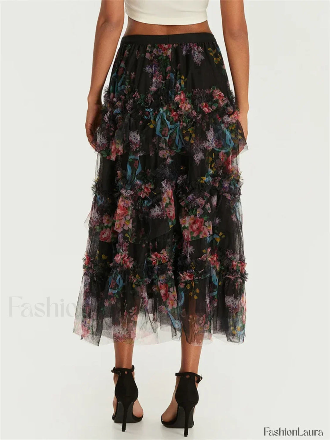 Emily & Isabella Brooks | Floral Mesh Tiered Tulle Skirt