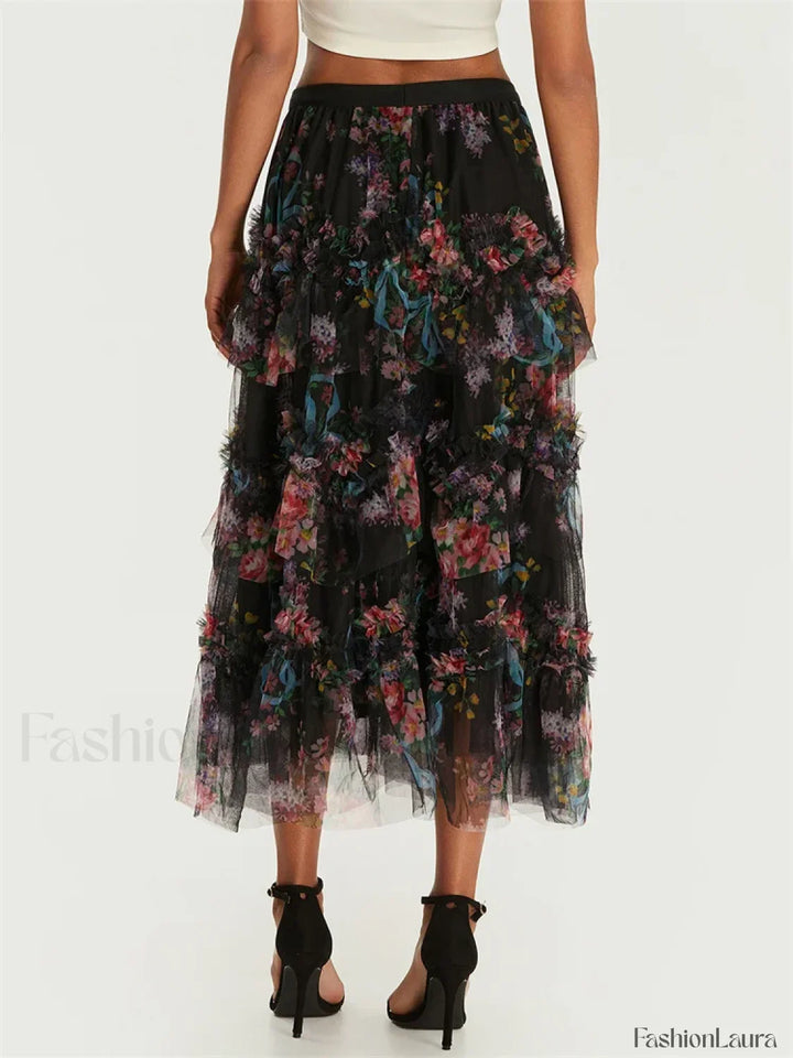 Emily & Isabella Brooks | Floral Mesh Tiered Tulle Skirt