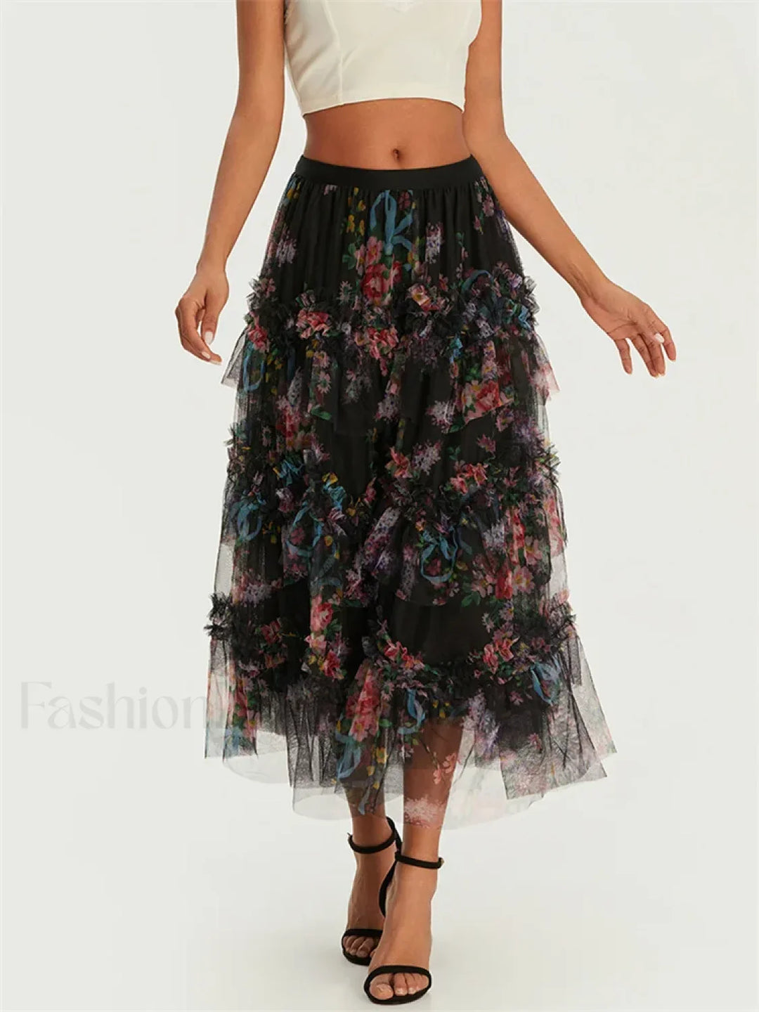 Emily & Isabella Brooks | Floral Mesh Tiered Tulle Skirt