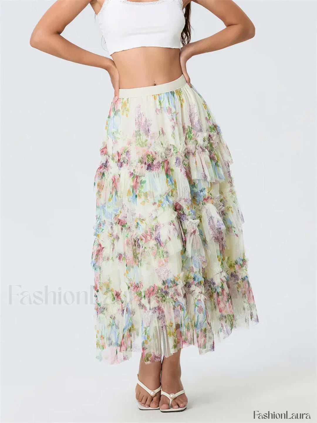 Emily & Isabella Brooks | Floral Mesh Tiered Tulle Skirt