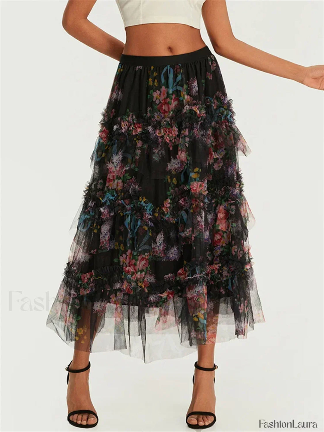 Emily & Isabella Brooks | Floral Mesh Tiered Tulle Skirt
